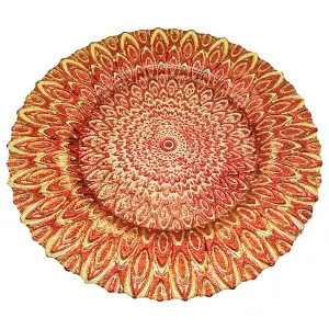 Neel Blue Charger Plates for Table Decoration - Red Peacock Design