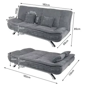 2 Seat Grey Fabric Sofa Bed Loveseat Couch Shell Shaped Recliner Sleeper with 2 Pillows