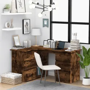 Berkfield Corner Desk Smoked Oak 145x100x76 cm Engineered Wood