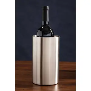 Interiors By Premier Double Wall Stainless Steel Brushed Finish Wine Cooler, Elegant Metal Wine Cooler, Durable Wine Chiller