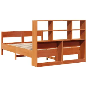 Berkfield Bookcase Bed without Mattress Wax Brown 140x200cm Solid Wood Pine