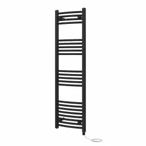 Rinse Bathrooms Electric Heated Towel Rail Curved Black Bathroom Towel Radiator 1400x400mm - 800W