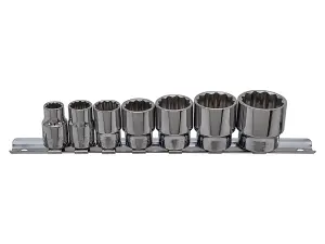 Whitworth Socket Set 3/8" Drive 7 Sockets BiHex With Socket Rail Chrome Vanadium