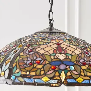 Tiffany Glass Hanging Ceiling Pendant Light Large Bronze Feature Shade i00067