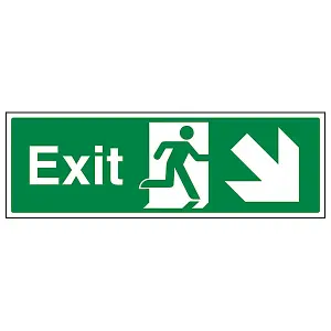 Emergency Exit Arrow Down Right Safety Sign - Rigid Plastic 600x200mm (x3)