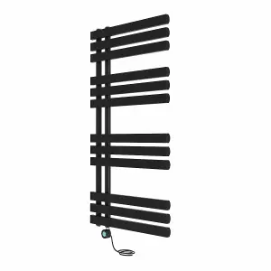 Rinse Bathrooms Designer Electric Thermostatic Heated Towel Rail D Shape Bathroom Ladder Style Radiator Warmer 1200x600mm Black