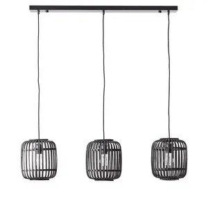 Luminosa Mathias Bar Pendant Ceiling Lamp, Dark Bamboo, Plywood With Matt Black Paint