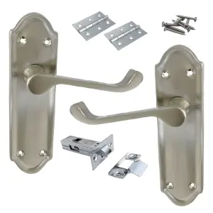 Ashford Door Handle Internal Latch Scroll Lever - Satin Latch & Hinge Pack