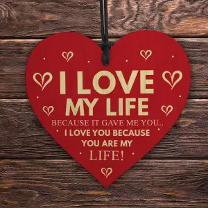 Red Ocean Valentines Day Gift Love My Life Anniversary Gift Wooden Heart I Love You Gift Plaque Husband Wife Gifts