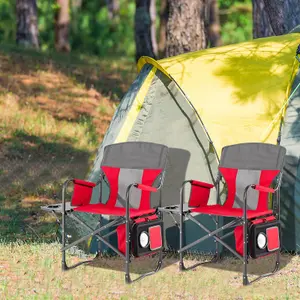 Costway Camping Directors Chair Portable Folding Camp Chair with Side Table & Cooler Bag