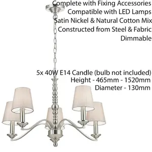 Hanging Ceiling Pendant Light SATIN NICKEL 5x Shade Lamp Bulb Holder Fitting