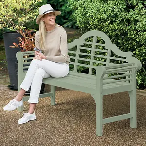 Greenhurst PU Coated Lutyens Garden Bench FSC Acacia Hardwood Painted Sage Green W129 x D52 x H89cm