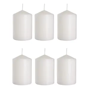 Set of 6 Pillar Candles, Votive Candles, Decorative Household Candles - Up to 66 Hours - 15 x 7 cm / 6 x 2.75" (White, Matt)