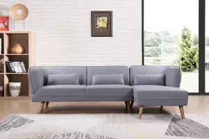 Cove 3 Seater Corner Sofa in Grey Fabric with Wooden Legs, Right Hand Chaise, Premium Quality