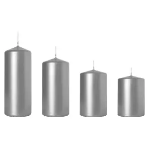 Set of 4 Pillar Candles, Set of 4 Votive Candles, Decorative Household Candles, Long Burning Time - Advent, Christmas (Silver)