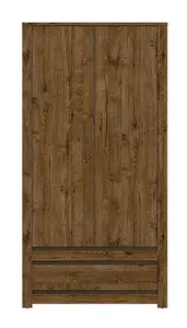 Double Wardrobe Bedroom 1 Drawer 2 Door 104cm Classic Dark Oak Effect/Grey Kada