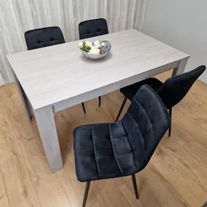 Dining Table and 4 Chairs Grey 4  Black Velvet Chairs Wood Dining Set Furniture