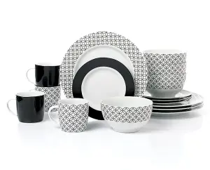 16pc Geo Black & White Dinner Set