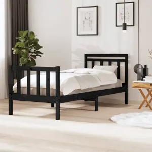 Berkfield Bed Frame Black Solid Wood 100x200 cm