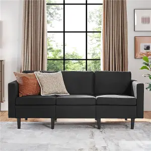 Yaheetech Black Fabric Upholstered 3-Seater Sofa Couch