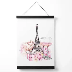 Eiffel Tower and Peonies Fashion Illustration Medium Poster with Black Hanger