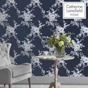 Muriva Catherine Lansfield Designer Canterbury Floral Country bouquets Wallpaper Blue 165505