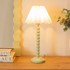 ValueLights Bobbins Sage Green Table Lamp with White Scallop Tapered Lamp Shade and LED Bulb