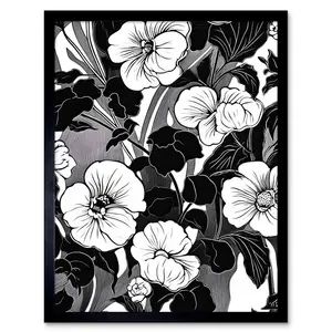 Yunpeng Viola Flower Blooms Black And White Illustration - Single Picture Frame Print