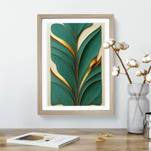 Leaf Art Deco - Single Picture Frame Print Oak / 34cm H x 25cm W x 2cm D