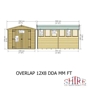 Shire Overlap 12x8 Double Door Shed with Windows