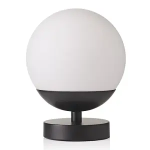 Modern Touch Dimmable LED White Globe Glass Table Lamp with Matte Black Base