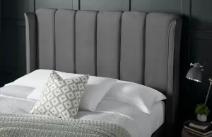 Aurora Grey Velvet Ottoman Bed Double