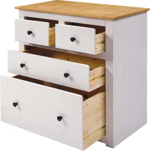 Panama 2 over 2 Drawer Chest in White and Natural Wax Finish