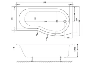 B Shape Right Hand Shower Bath Tub & Leg Set - 1700mm