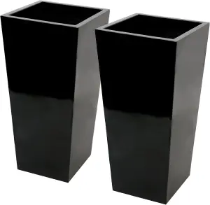 Primrose Black Gel Coat Glossed Plant Pot Tall Flared Square Fibreglass Planter Small 60cm x 34cm