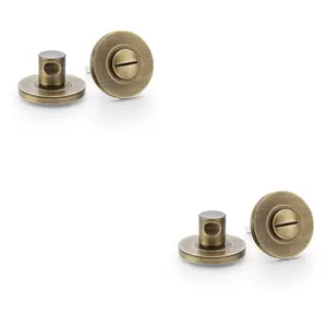 2 PACK - Modern Plain Thumbturn & Release Lock - Antique Brass - Bathroom Door WC