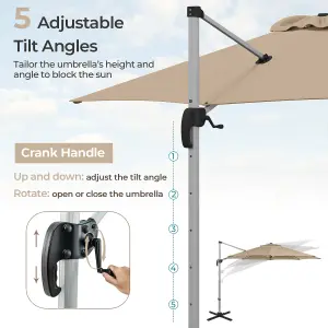 Costway 3M Round Patio Parasol Outdoor Adjustable Cantilever Umbrella w/ 360 Rotation