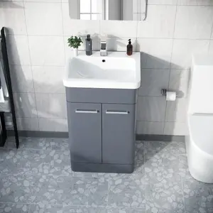 Nes Home Afern 500mm Vanity Unit Cabinet and Wash Basin Steel Grey