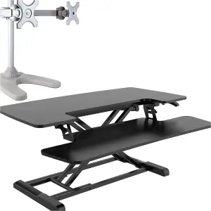 Height Adjustable Sit-Stand Desk Converter with Dual Monitor Bracket Set for Ergonomic Workspace