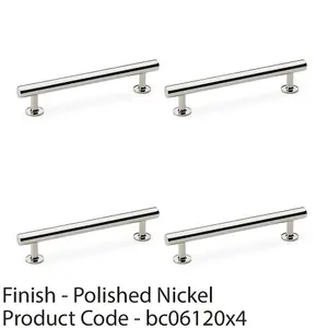 4 PACK - Round T Bar Pull Handle - Polished Nickel 128mm Centres SOLID BRASS Drawer Door