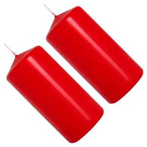 Pillar Candles, Pack of 2, Unscented, Long Burning Time, 10 x 5 cm / 4 x 2 in (Red, Matt)