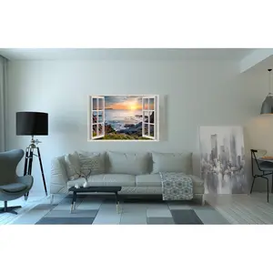 Cornish Coast Through A 3D Window View. Canvas Print Wall Art Picture 30" X 20"