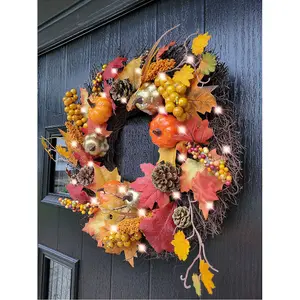 Pre-Lit 50cm Wicker Autumn Winter Halloween Wreath