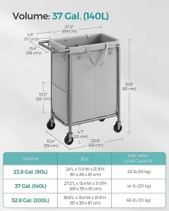 SONGMICS Laundry Sorter Cart, 2-Section Clothes Hamper, Large Space, Liner Removal, Substantial Storage, Dove Grey