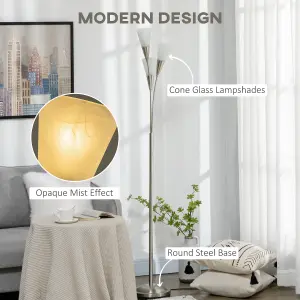 HOMCOM Modern Upright Floor Lamp with 3 Light, Steel Base for Living Room