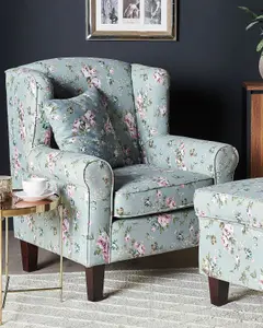 Wingback Chair HAMAR with Footstool Fabric Green