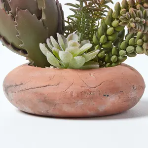 Homescapes Artificial Succulent Arrangement in Decorative Round Terracotta Pot, 15cm Tall