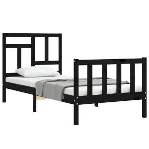 Berkfield Bed Frame with Headboard Black 90x200 cm Solid Wood