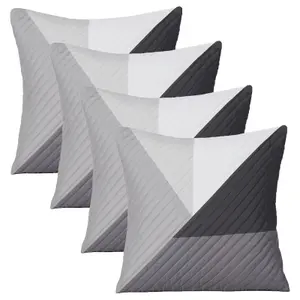 4 Pack Geometric Pinsonic Cushion Covers, Grey - 45 x 45cm