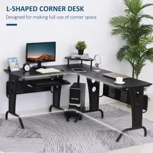 HOMCOM Space-Saving Corner Work Office Desk Gaming w/ Steel Frame CPU Rack Black